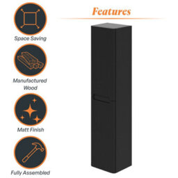 Plum&clay Solara Fluted Black Wall Mounted Bathroom Tall Storage Cabinet Unit Bathroom Furniture - thumbnail 5