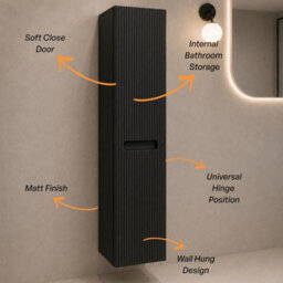 Plum&clay Solara Fluted Black Wall Mounted Bathroom Tall Storage Cabinet Unit Bathroom Furniture - thumbnail 3