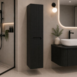 Plum&clay Solara Fluted Black Wall Mounted Bathroom Tall Storage Cabinet Unit Bathroom Furniture - thumbnail 1