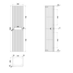 Plum&clay Solara Fluted Black Wall Mounted Bathroom Tall Storage Cabinet Unit Bathroom Furniture - thumbnail 6