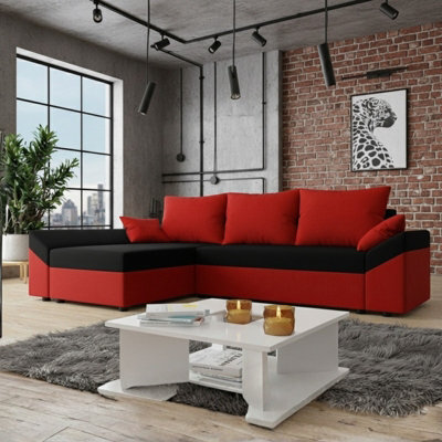 Dante L Modern Corner Sofa Bed Universal L Shape Couch With Guest Sleep Function Storage Durable Fabric Red And Black - image 1