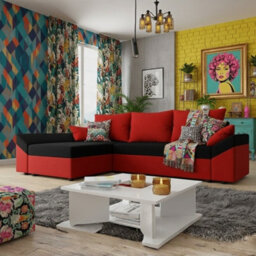 Dante L Modern Corner Sofa Bed Universal L Shape Couch With Guest Sleep Function Storage Durable Fabric Red And Black - thumbnail 2