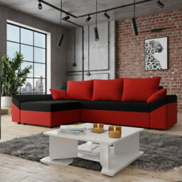 Dante L Modern Corner Sofa Bed Universal L Shape Couch With Guest Sleep Function Storage Durable Fabric Red And Black - thumbnail 1