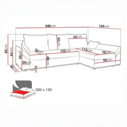 Dante L Modern Corner Sofa Bed Universal L Shape Couch With Guest Sleep Function Storage Durable Fabric Red And Black - thumbnail 5