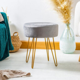 Harbour Housewares Velvet Footstool - Round Modern Dressing Table Footstool Vanity Seat Chairs - 40 X 35Cm - Grey/gold - thumbnail 7