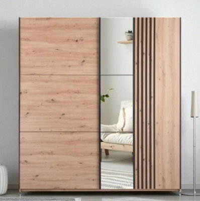Arte Sintra 203Cm Sliding Wardrobe - Artisan Oak, Sleek Storage Meets Trendy Warmth - image 1