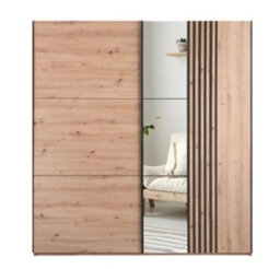 Arte Sintra 203Cm Sliding Wardrobe - Artisan Oak, Sleek Storage Meets Trendy Warmth - thumbnail 2