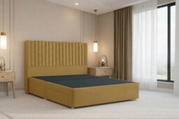 "Nexus Amalfi Mustard Plush Divan Bed Base 4 Drawers With 54"" Floor Standing Headboard 4' Small Double" - thumbnail 2