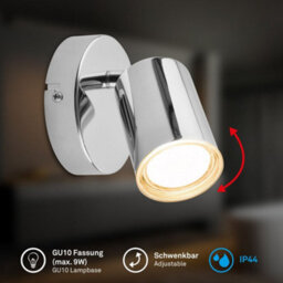 Briloner Chrome Metal Gu10 Wall Spotlight Adjustable Ip44 Max 9W - thumbnail 2