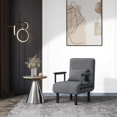 Living And Home Grey Linen Upholstered 3-In-1 Lounge Armchair Sofa Chair And Sofa Bed With Pillow - image 1