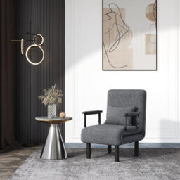 Living And Home Grey Linen Upholstered 3-In-1 Lounge Armchair Sofa Chair And Sofa Bed With Pillow - thumbnail 1