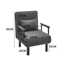 Living And Home Grey Linen Upholstered 3-In-1 Lounge Armchair Sofa Chair And Sofa Bed With Pillow - thumbnail 6