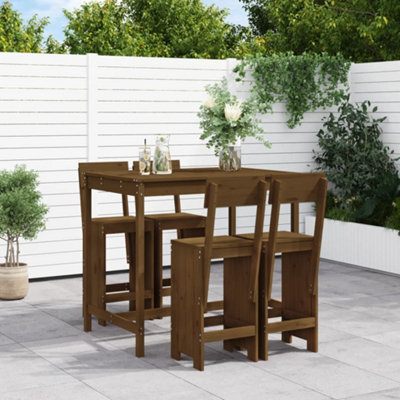 Berkfield 5 Piece Garden Bar Set Honey Brown Solid Wood Pine - image 1