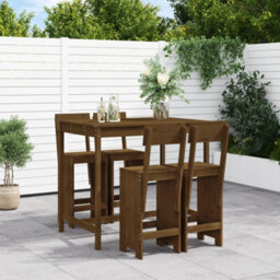 Berkfield 5 Piece Garden Bar Set Honey Brown Solid Wood Pine - thumbnail 1