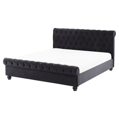 Beliani Bed Velvet Avallon 160 X 200 Cm (Eu King Size) Black - image 1
