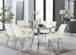Furniturebox Uk 6 Seater Dining Set - Enna White Glass & Chrome Extendable Dining Table And Chairs - 6 Cream Velvet Pesaro Chairs - thumbnail 1