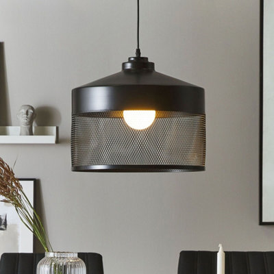 Beliani Pendant Lamp Black Metal Mesh Vintage Ceiling Light, 41Cm Diameter, 99Cm Drop - image 1