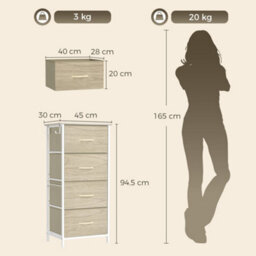 Homcom Fabric Chest Of Drawers, 4 Drawer Dresser For Bedroom, Natural Wood - thumbnail 3