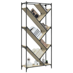 Berkfield Durable Bookcase Sonoma Oak 79X30X180 Cm Engineered Wood And Metal - thumbnail 4