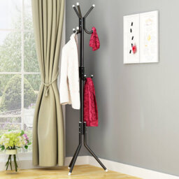 Heavy Duty Freestanding Clothes Rail Rack With Extensible Hooks & Bottom Shoe Storage Shelf, Black Metal