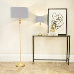 Valuelights Maggie Gold Metal Candlestick Floor Lamp With Grey Fabric Lamp Shade And Led Bulb - thumbnail 4