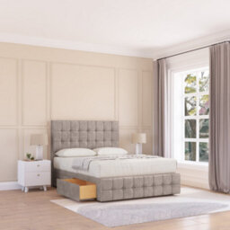 "Sloomy 4Ft Berlin Divan Bed Base Pebble Plush ,4 Drawers, 12"" Footboard & 26"" Struts Headboard - Small Double" - thumbnail 1