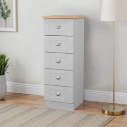 Santander Ready Assembled Matt Grey & Oak 5 Drawer Wide Bedside Chest (H)1074mm (W)395mm (D)411mm - thumbnail 1