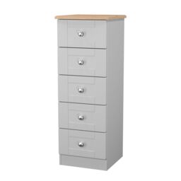 Santander Ready Assembled Matt Grey & Oak 5 Drawer Wide Bedside Chest (H)1074mm (W)395mm (D)411mm - thumbnail 2