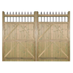Burbage Iron Craft Hampton Low Double Driveway Garden Gate - Pressure Treated Scandinavian Redwood - W3300 X H1200 mm - thumbnail 3