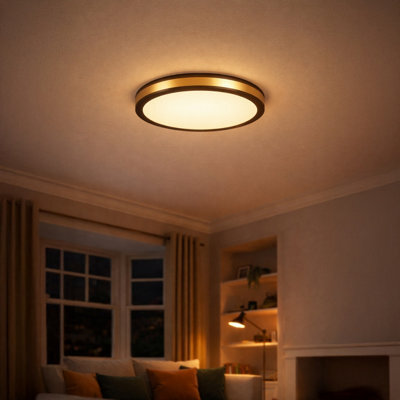 Eglo Pescaito Led Black And Gold Flush Round Ceiling Light, Large - image 1