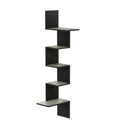 Walplus Furinno Rossi Modern 5-Tier Wall Floating Corner Shelf, French Oak Grey/black - thumbnail 3