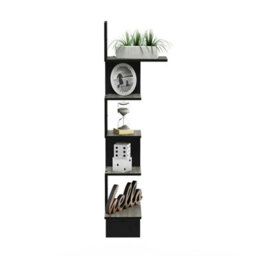 Walplus Furinno Rossi Modern 5-Tier Wall Floating Corner Shelf, French Oak Grey/black - thumbnail 2