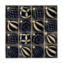 Amorly 16Pack Dark Blue Velvet Christmas Baubles, 3.15 Inch Golden Glitter Hanging Ornaments For Christmas Tree, Holiday Party Decoration - thumbnail 1