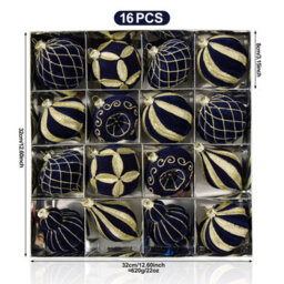 Amorly 16Pack Dark Blue Velvet Christmas Baubles, 3.15 Inch Golden Glitter Hanging Ornaments For Christmas Tree, Holiday Party Decoration - thumbnail 5