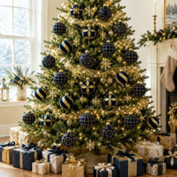 Amorly 16Pack Dark Blue Velvet Christmas Baubles, 3.15 Inch Golden Glitter Hanging Ornaments For Christmas Tree, Holiday Party Decoration - thumbnail 7