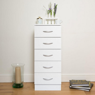 Home Treats Tall Chest Of 5 Drawers White Bedroom Furniture - image 1