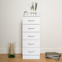 Home Treats Tall Chest Of 5 Drawers White Bedroom Furniture - thumbnail 1
