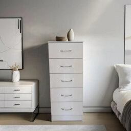 Home Treats Tall Chest Of 5 Drawers White Bedroom Furniture - thumbnail 6