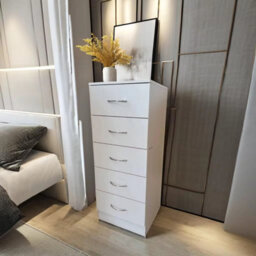 Home Treats Tall Chest Of 5 Drawers White Bedroom Furniture - thumbnail 2