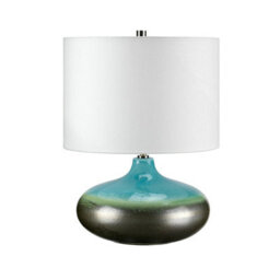 Stylish Turquoise And Graphite Table Lamp With White Shade - Led Compatible E27 60W
