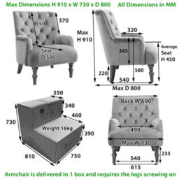 The Furniture Market Chatsworth Black Velvet Button Upholstered Armchair - thumbnail 8