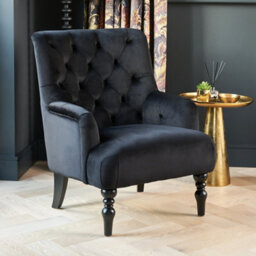 The Furniture Market Chatsworth Black Velvet Button Upholstered Armchair