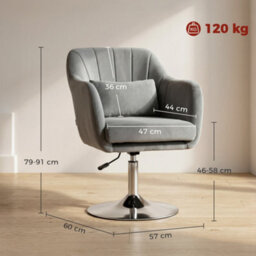 Homcom Retro Velvet Swivel Tub Chair With Steel Frame Grey - thumbnail 3