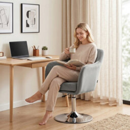 Homcom Retro Velvet Swivel Tub Chair With Steel Frame Grey - thumbnail 9