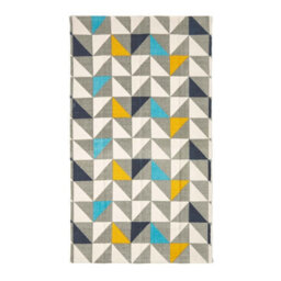 Homescapes Copenhagen Blue, Yellow And Grey 100% Cotton Geometric Style Scandi Printed Rug, 120 X 170 Cm - thumbnail 2