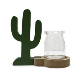 Serenityy Hydroponic Home Décor Cactus Pot - Recycled Glass, Metal And Wood Tabletop Vase, Green Finish