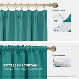 Deconovo Pencil Pleated Blackout Curtains Thermal Insulated Pencil Pleat Curtains 52 X 90 Inch Turquoise 2 Panels - thumbnail 4