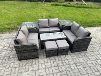 Fimous Outdoor Garden Furniture Sets 8 Pieces Wicker Rattan Furniture Sofa Sets With Rectangular Coffee Table Love Seat Sofa - image 1