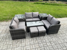Fimous Outdoor Garden Furniture Sets 8 Pieces Wicker Rattan Furniture Sofa Sets With Rectangular Coffee Table Love Seat Sofa - thumbnail 2