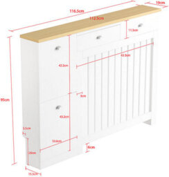 Agnite Radiator Cover Cream Modern Vertical Slat Storage Drawers Cabinet Mdf 1280mm - thumbnail 6